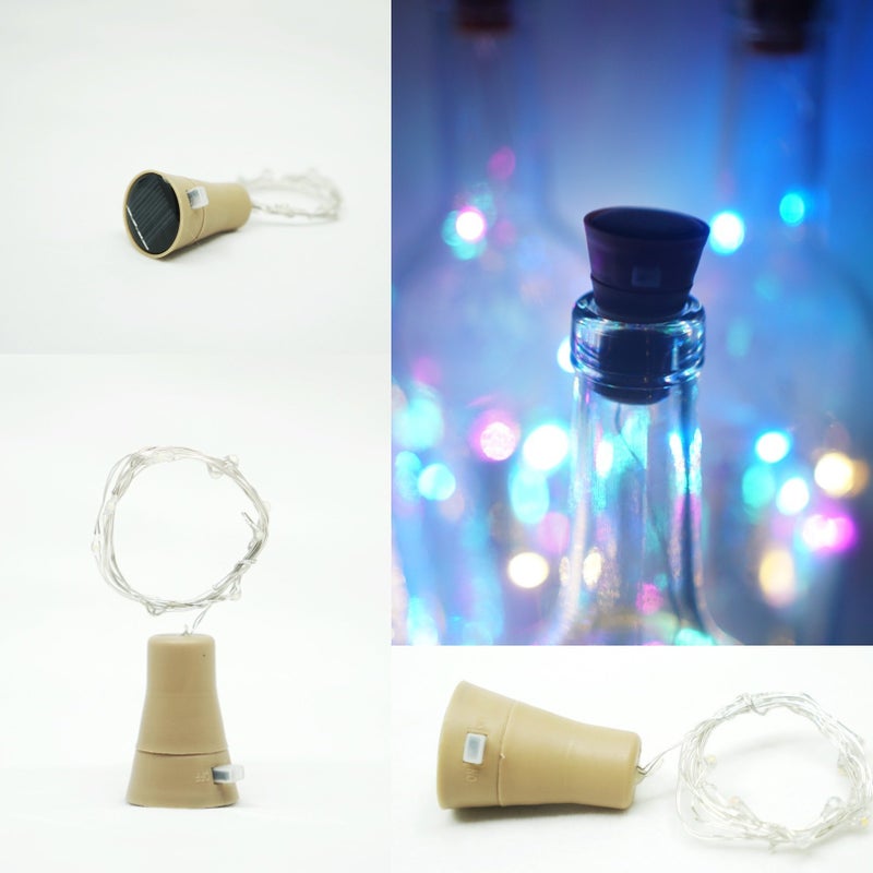 Decorman 10 Pack Solar Powered Wine Bottle Lights, 10 LED Waterproof Copper Cork Shaped Lights for Wedding/Christmas/Outdoor/Holiday/Garden/Patio/Yard/Pathway Decor (Colorful) - Image 3